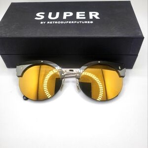 RetroSuperFuture Men Women Unisex Silver Accent Half Rim Gold Lenses Sunglasses